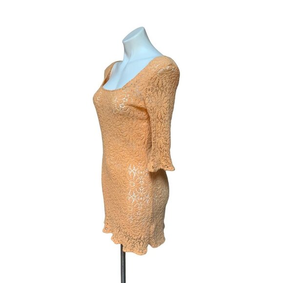 French Crochet Lace Shift Dress Peach Pink Vintage Vintage Large Fits S/M - Picture 3 of 9